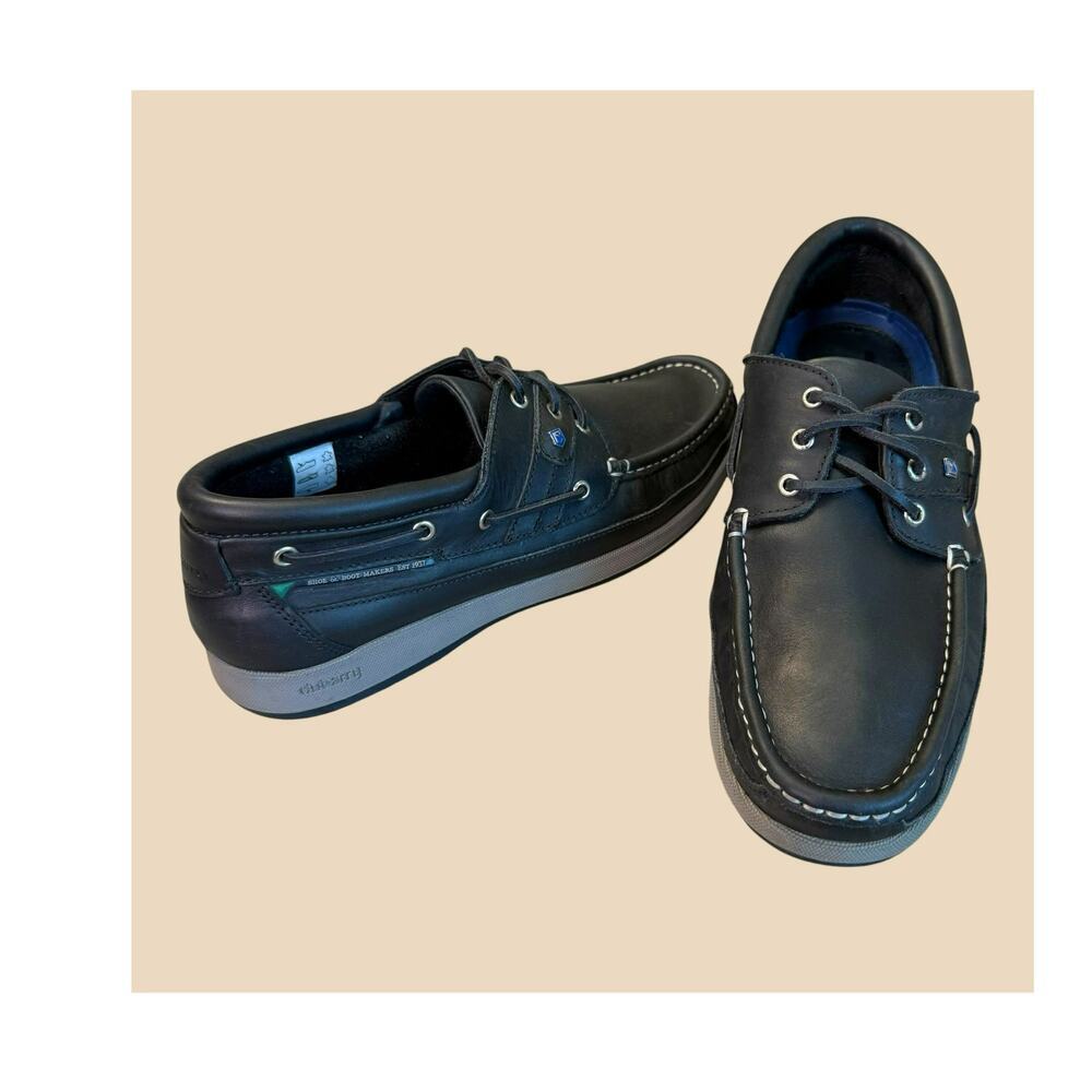 Dubarry of Ireland Mens Leather Deck Boat Shoes EU44 US10.5 Atlantic Navy Black